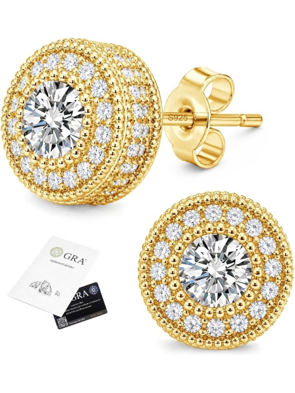 Sparkling Moissanite Halo Stud Earrings in Solid 925 Sterling Silver - 4 Colors